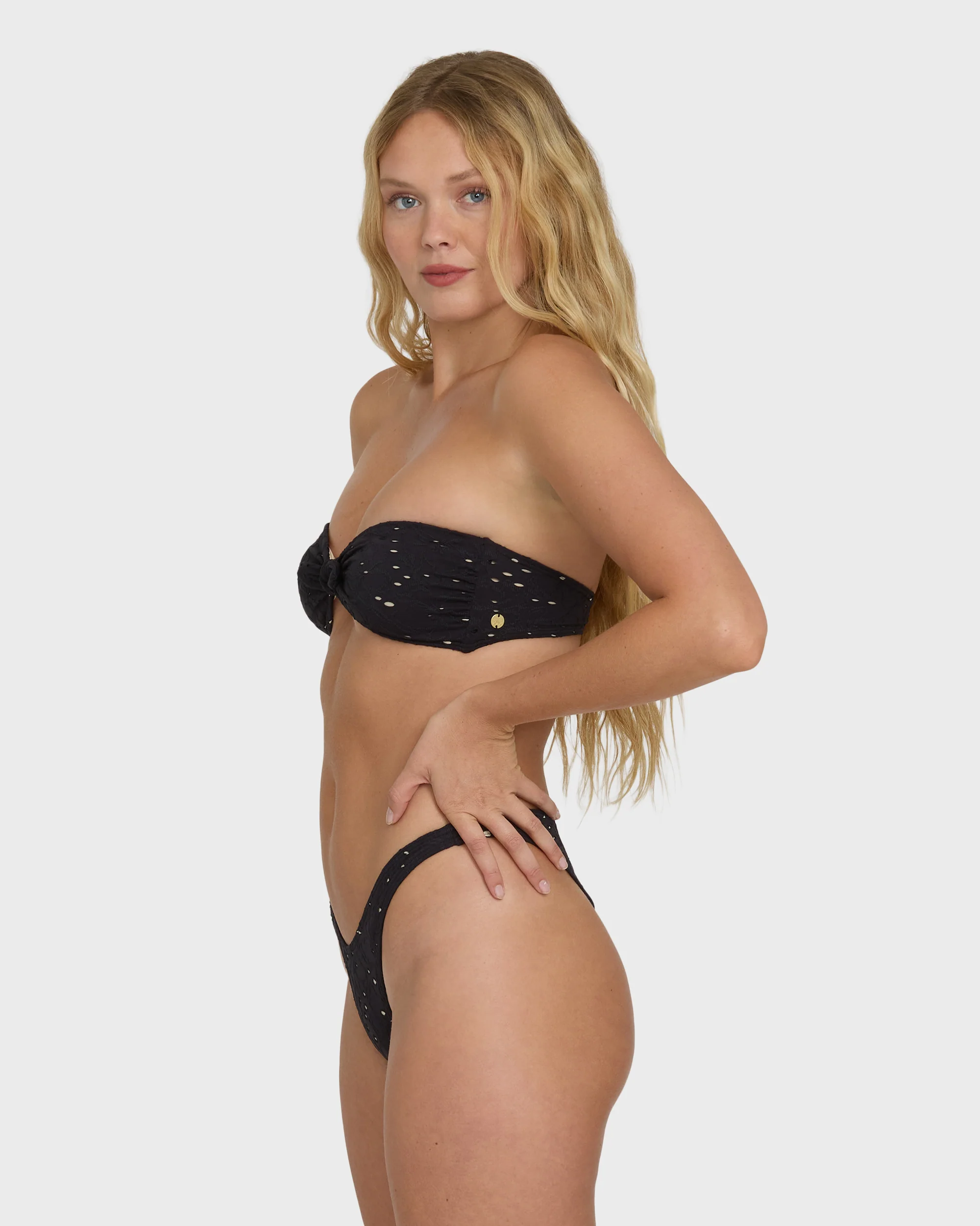 Eye On You Hanky Tie Bandeau Bikini Top - Black Pebble - Image 4