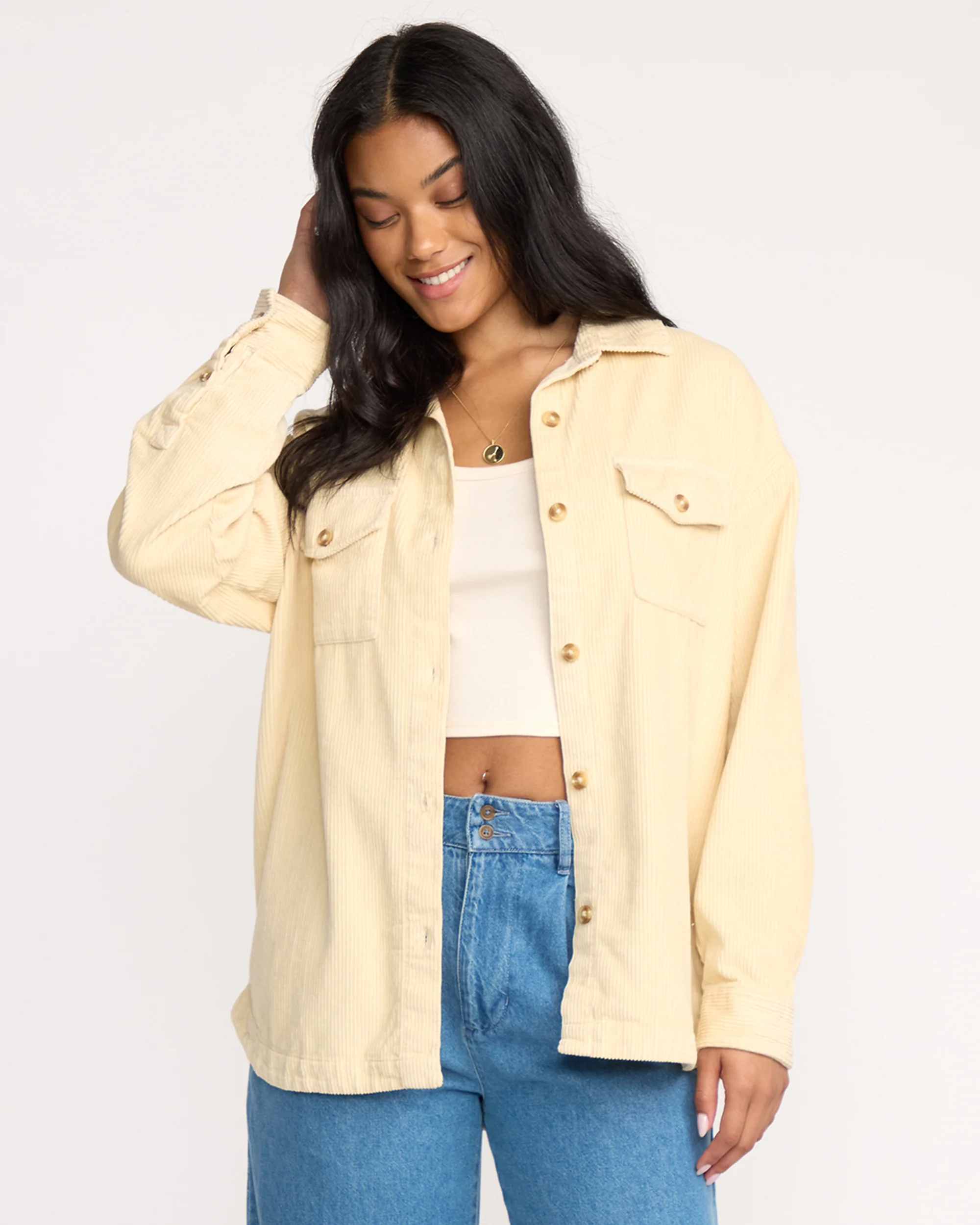 Fadeaway Long Sleeve Cord Shacket - Whitecap - Image 3