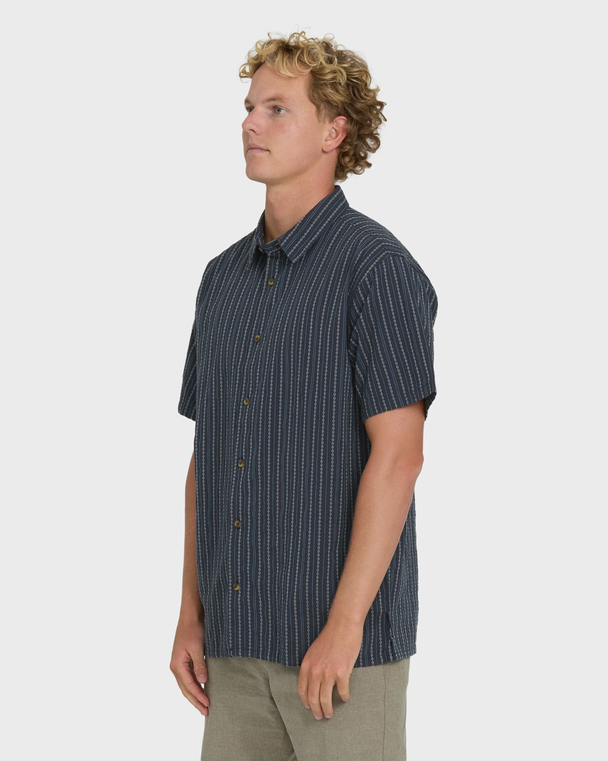Garage Sandon Jacquard Short Sleeve Woven Shirt - True Navy - Image 3
