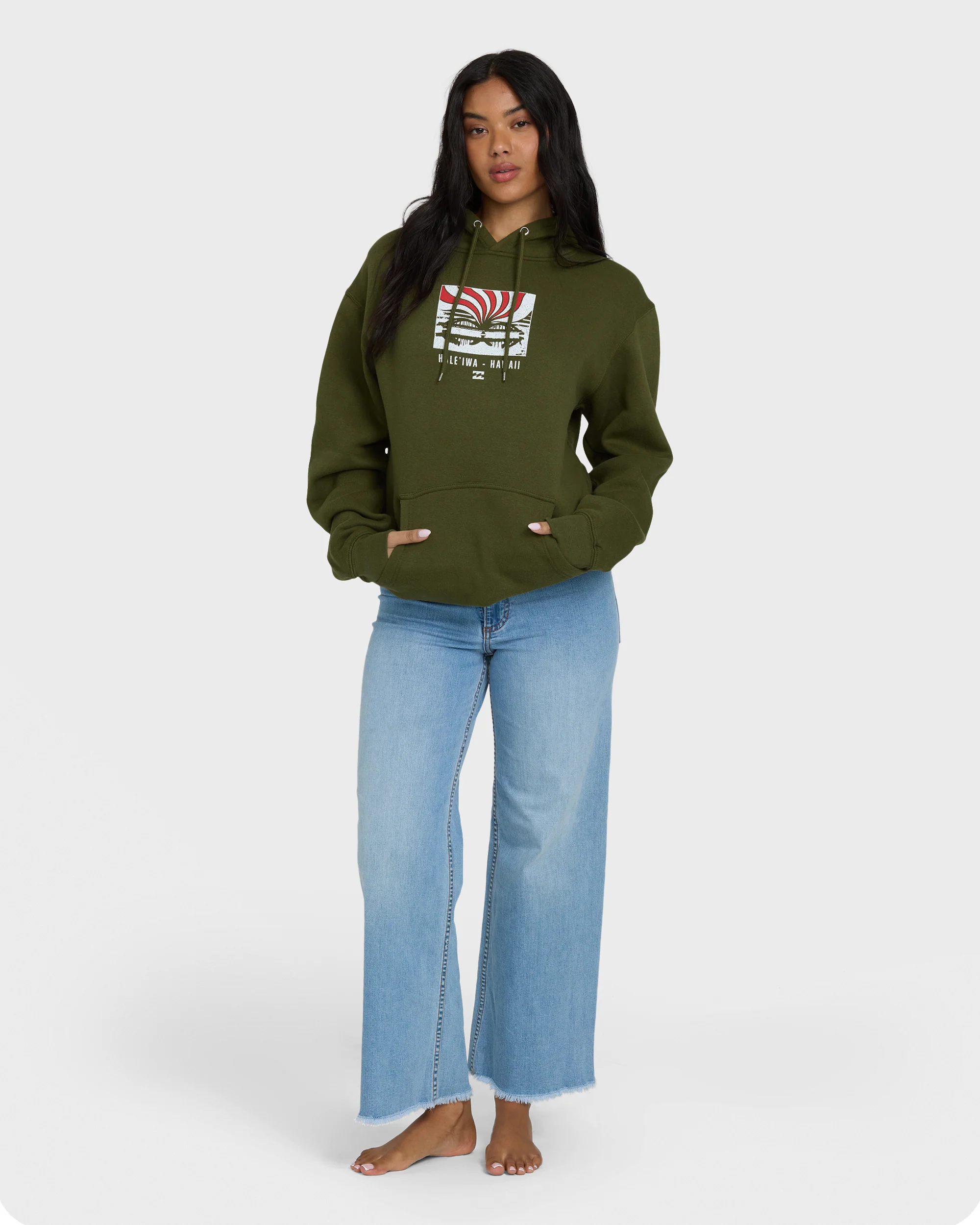 Haleiwa Sunrise Rays Pullover Hoodie - Army Green - Image 3