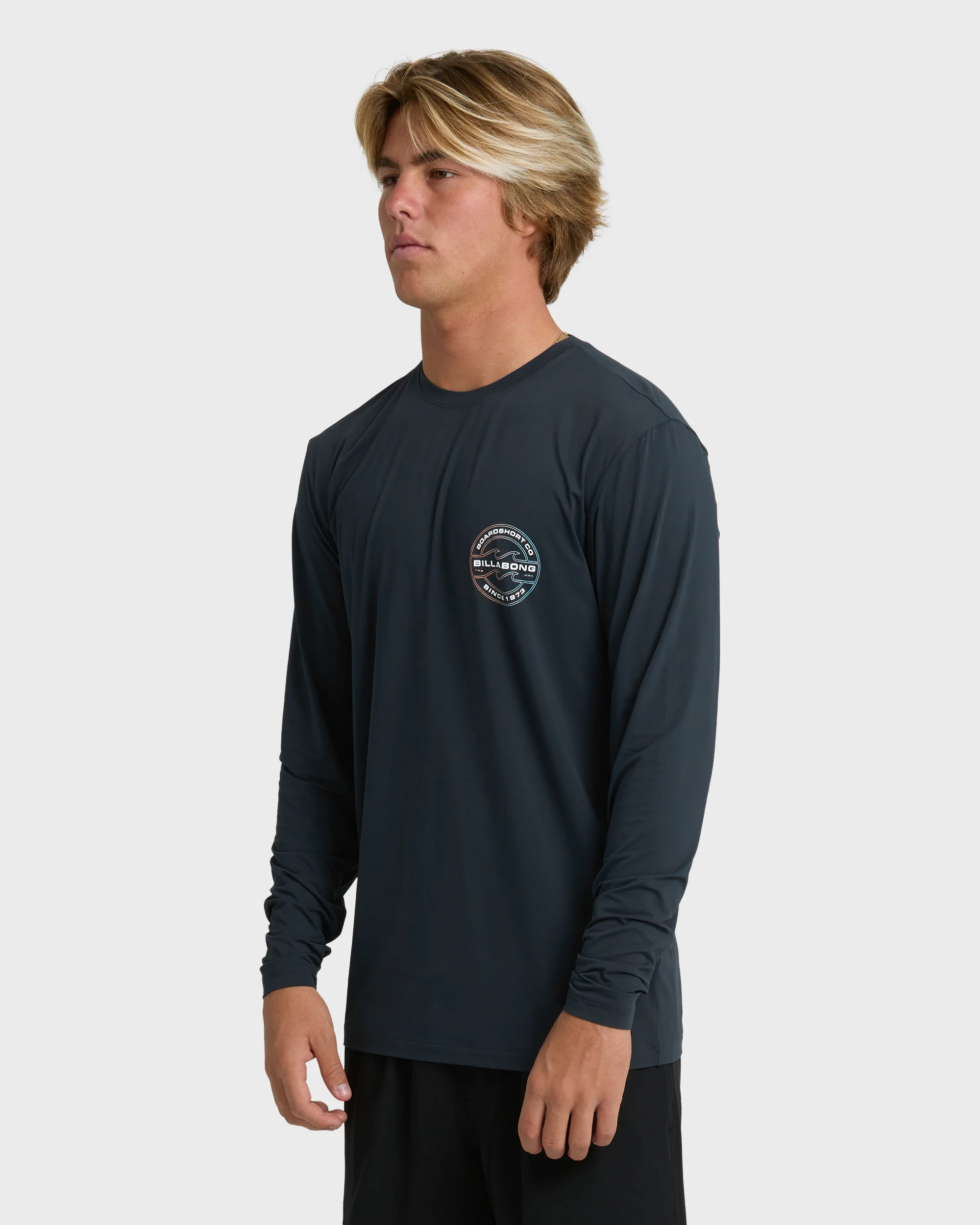 Hollow Loose Fit Long Sleeve Surf Tee - Navy - Image 3