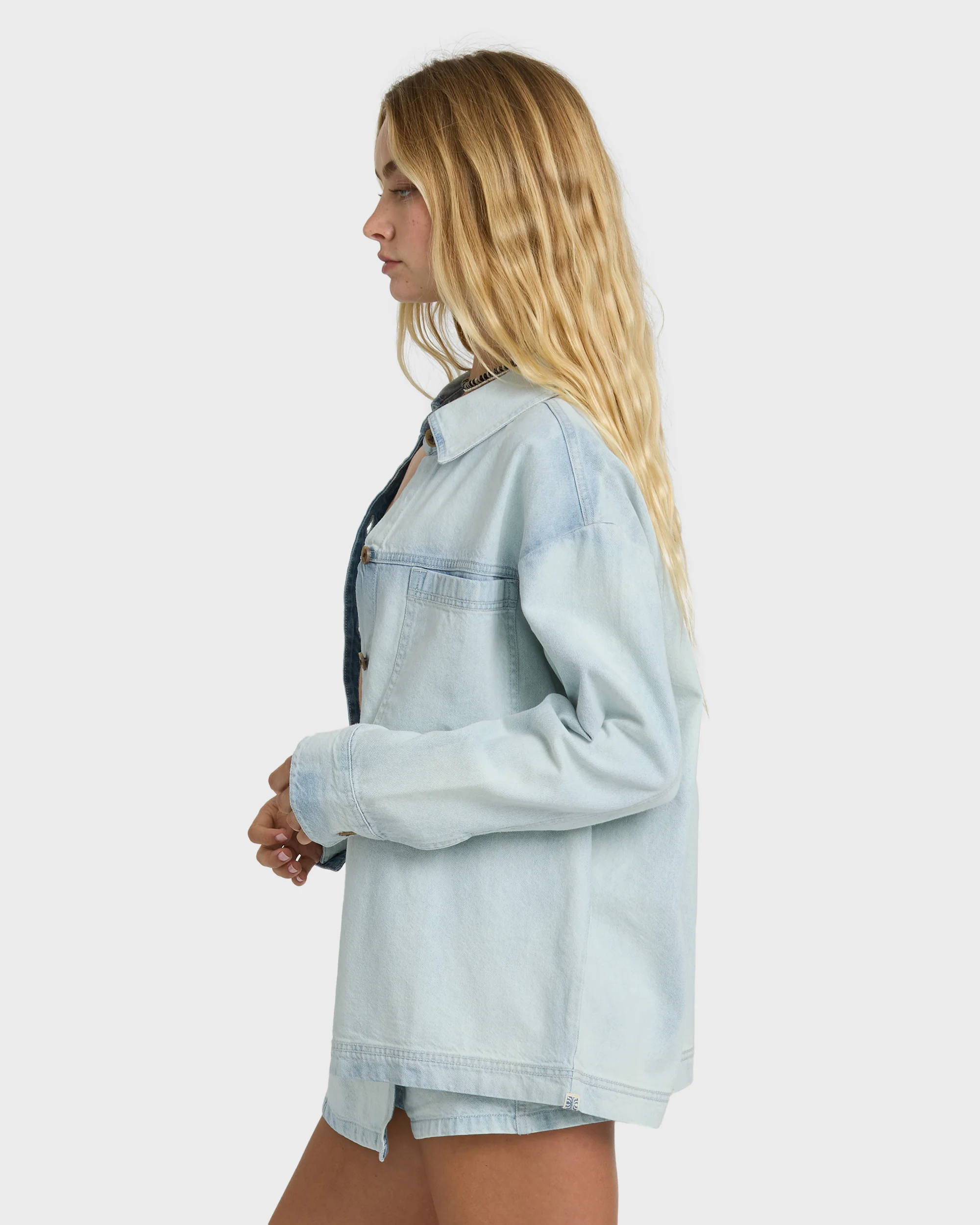 Jade Saltwashed Long Sleeve Woven Top - Blue Mist - Image 6