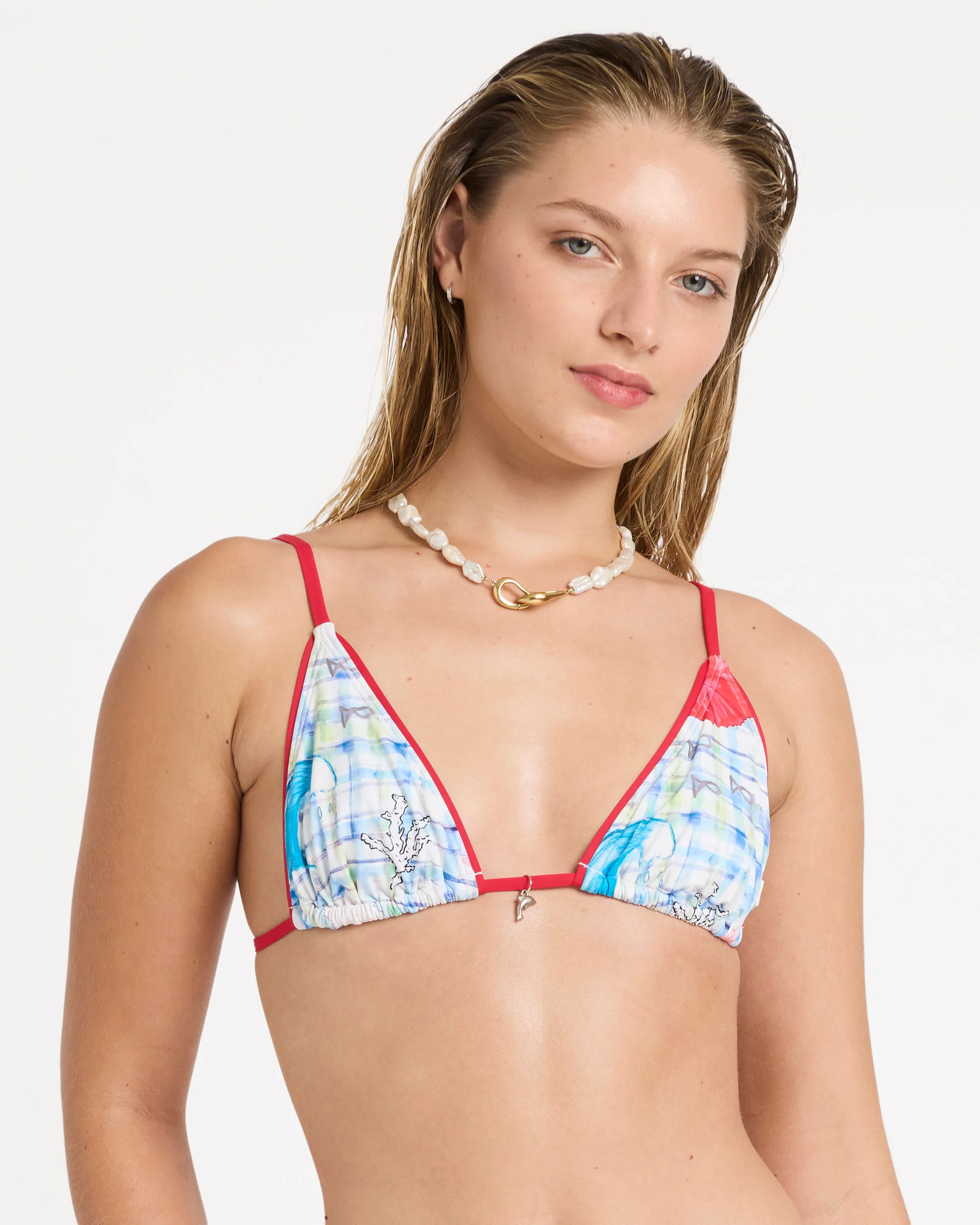 Lottie Hall Slide Tall Triangle Bikini Top - White Multi - Image 11