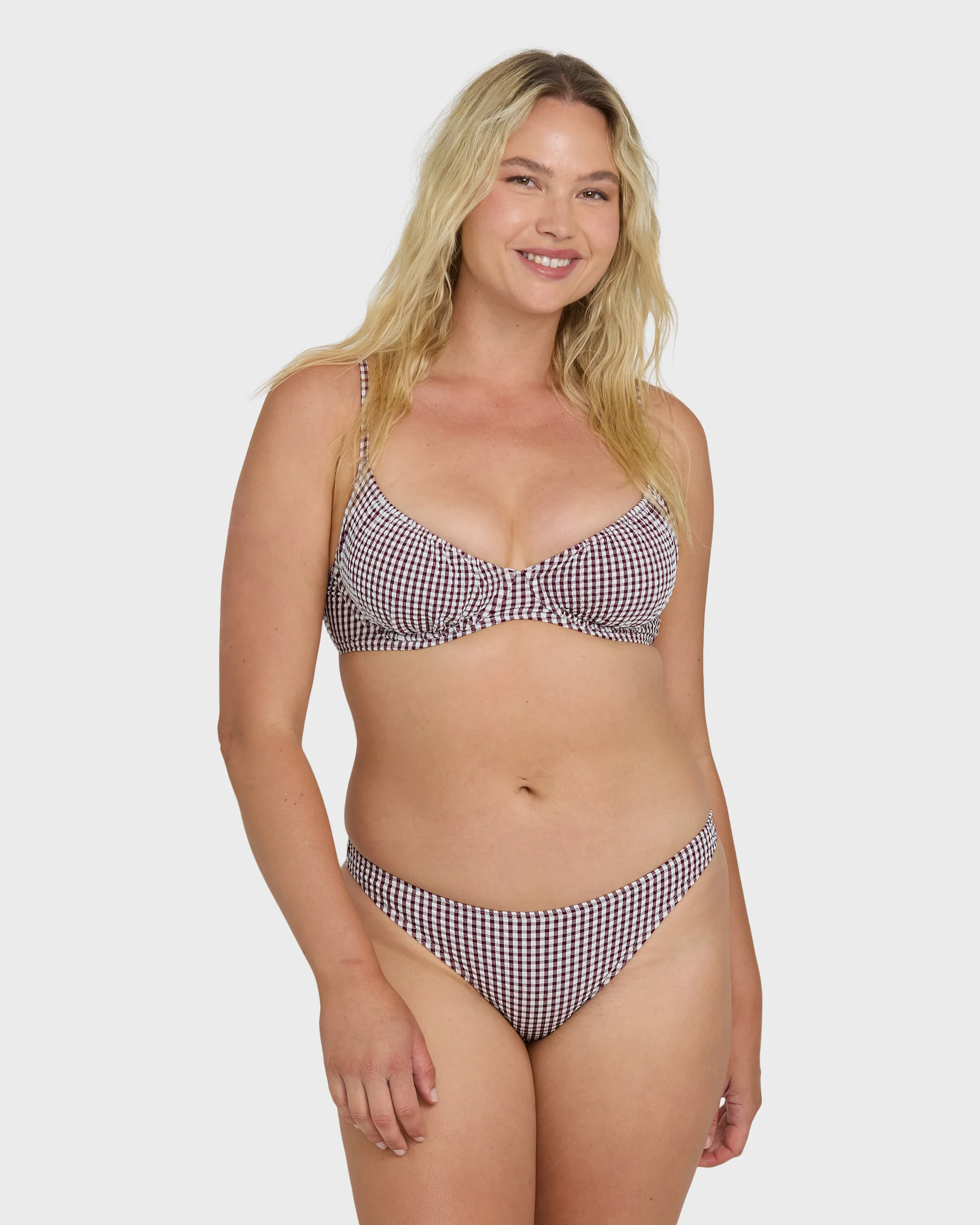 Mini Wave Check Tropic Medium Bikini Bottom - Red Dahlia - Image 8