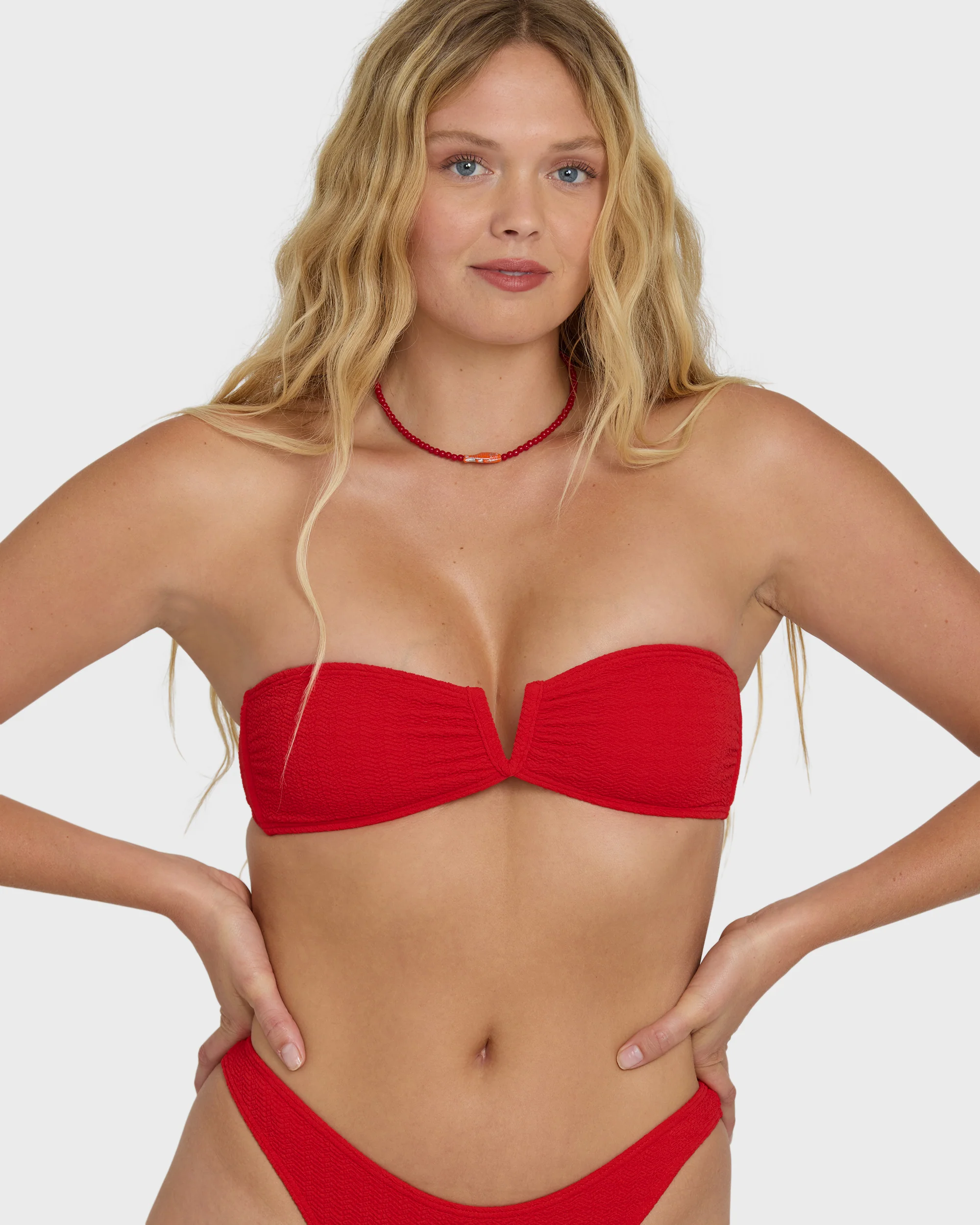 Rising Tide V Bandeau Bikini Top - Fiesta Red - Image 5