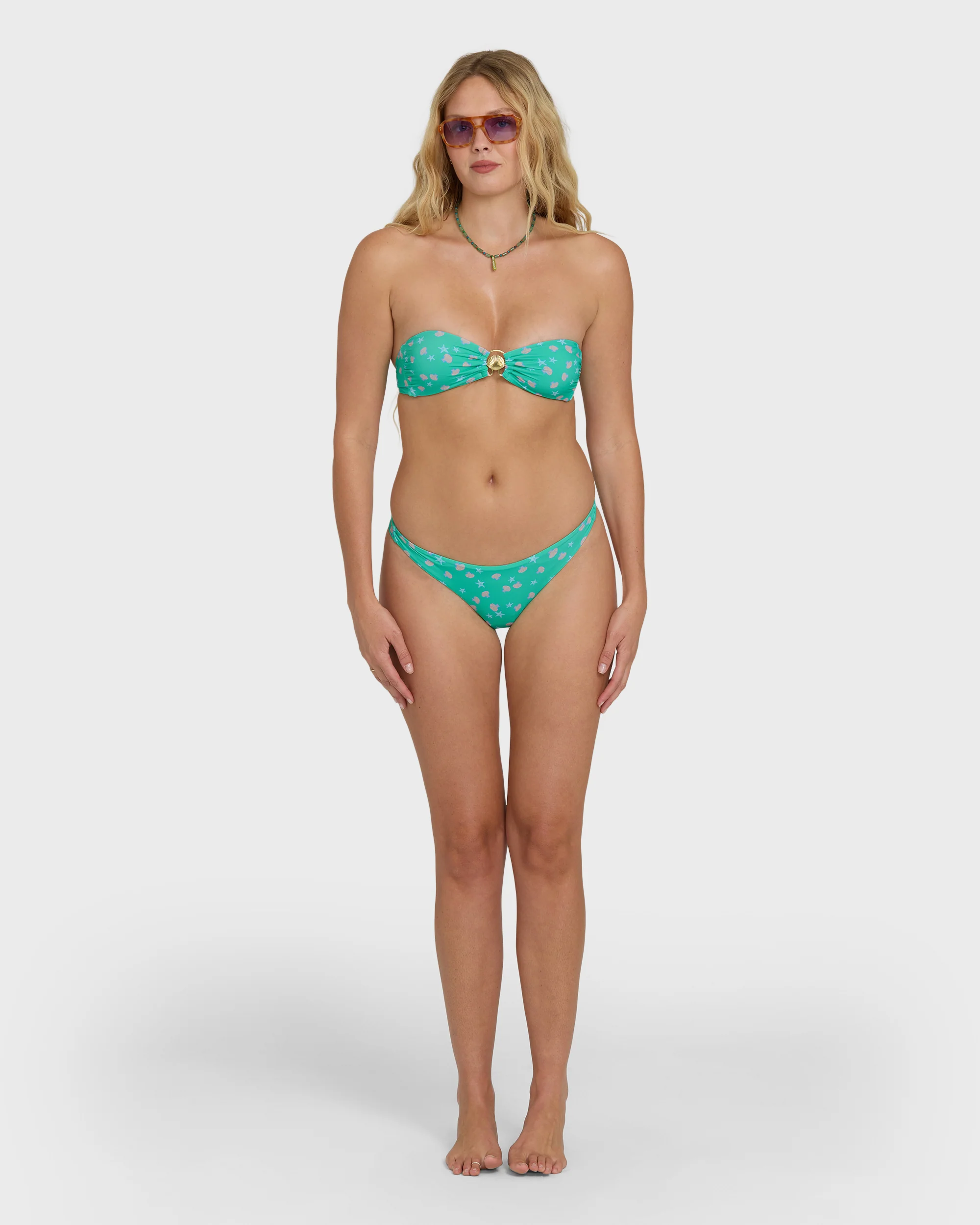 Ship Wrecked Shelly Bandeau Bikini Top - Green Tropics - Image 4