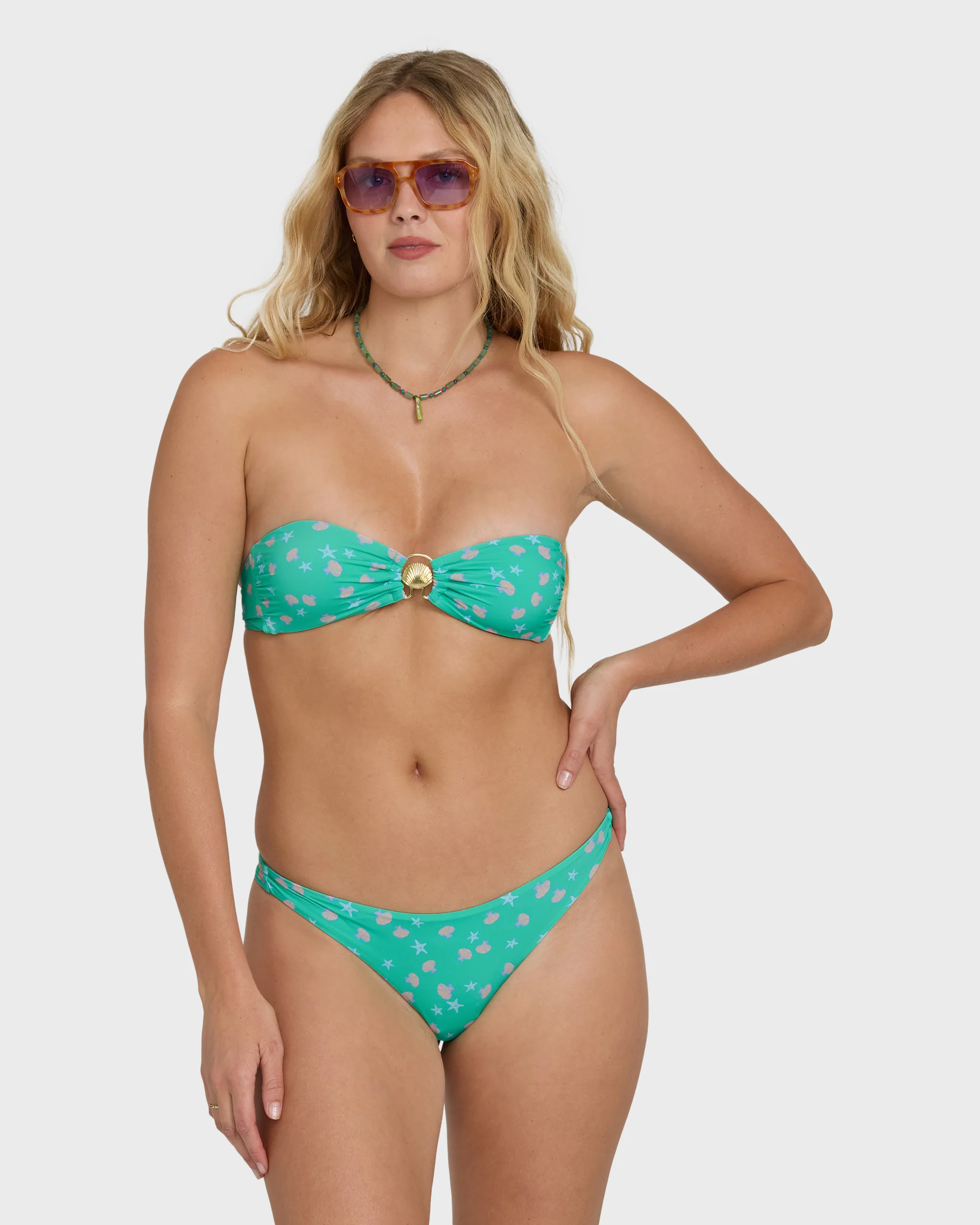 Ship Wrecked Shelly Bandeau Bikini Top - Green Tropics - Image 5