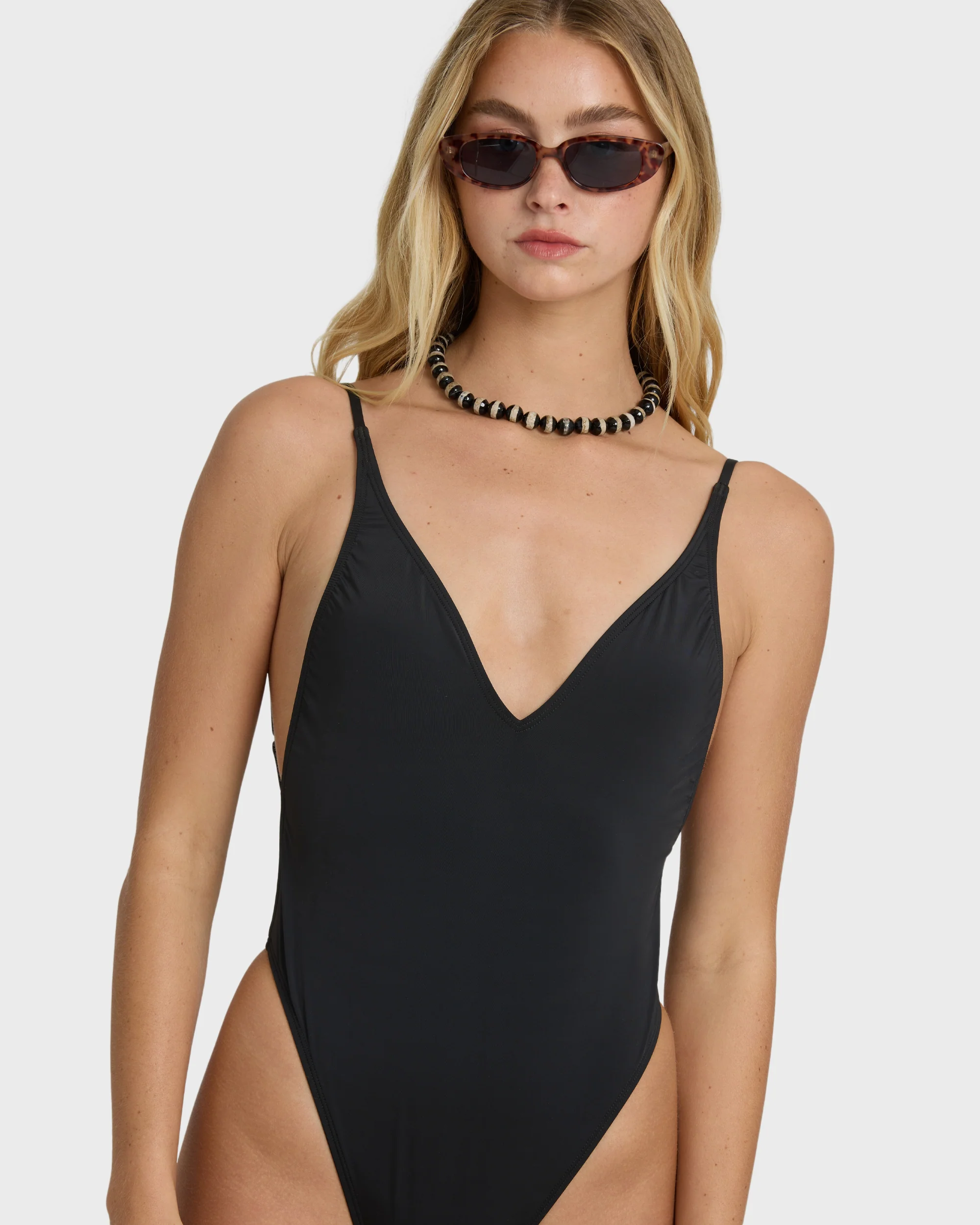 Sol Searcher Deep V One-piece Swimsuit - Black Pebble - Image 7