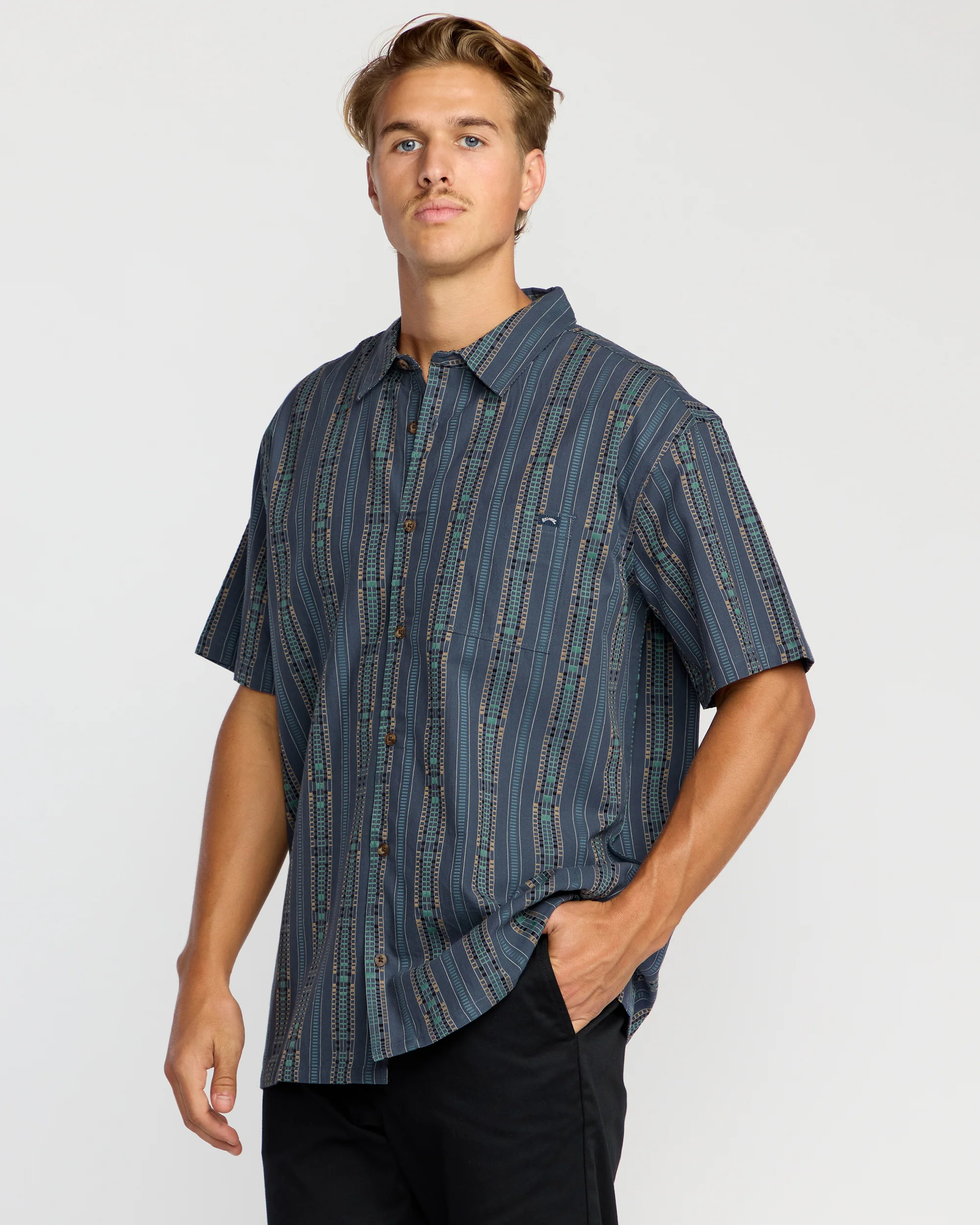 Sundays Jacquard Short Sleeve Shirt - Dark Navy - Image 5