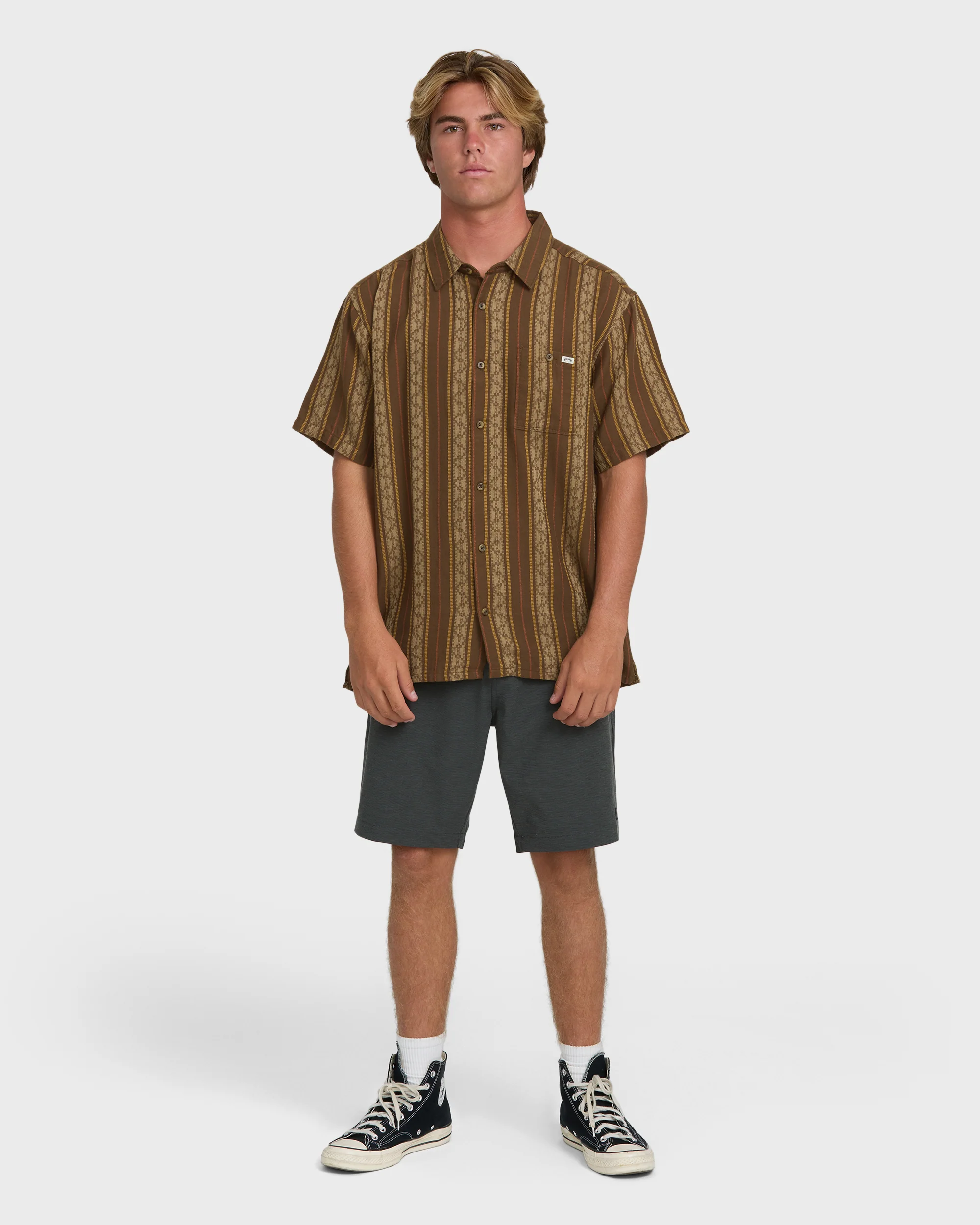 Sundays Jacquard Short Sleeve Woven Shirt - Vintage Khaki - Image 4