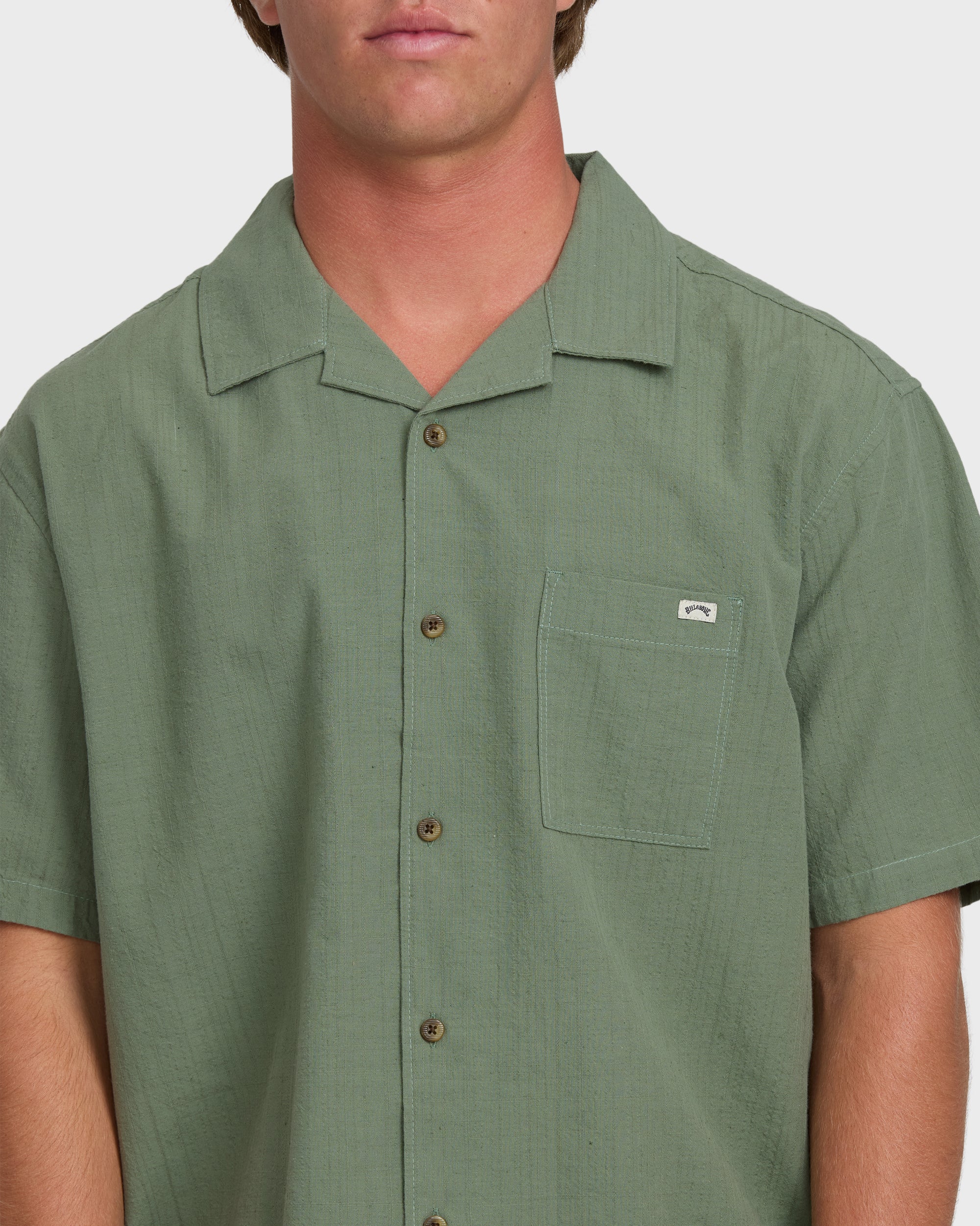 Victoria Vacay Short Sleeve Woven Shirt - Granite Green - Image 5