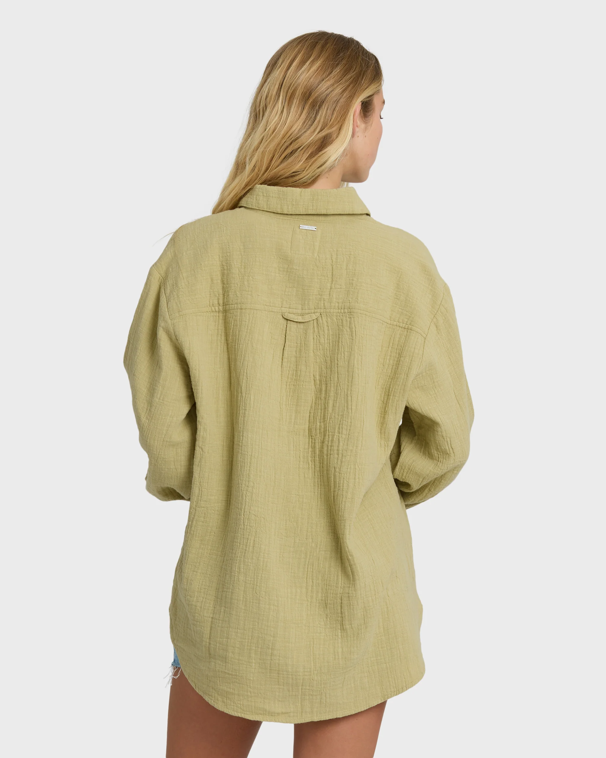 Wanderer Solid Long Sleeve Woven Top - Cactus - Image 4